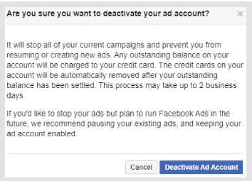 Deactivating the Facebook Ads account