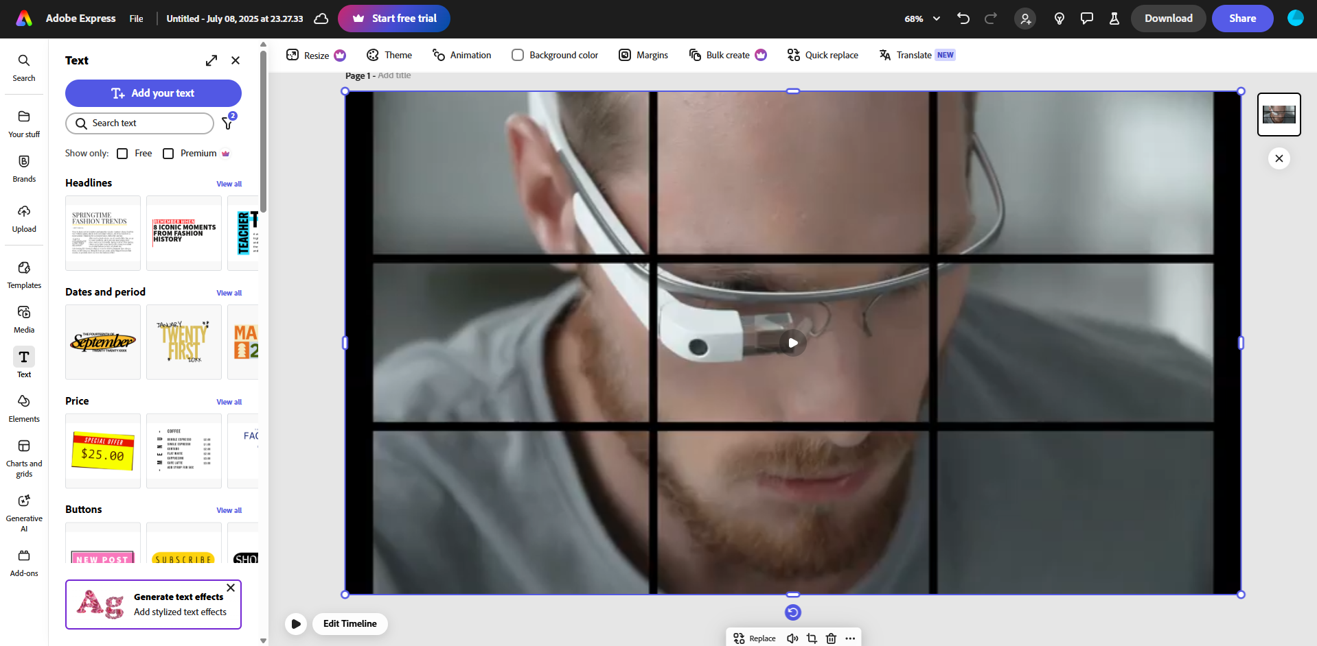 Interface of Adobe - another free video montage maker