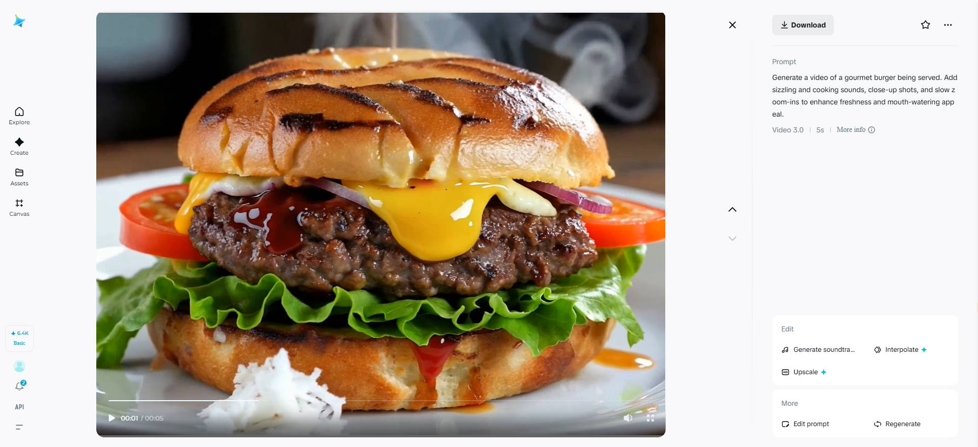 Food appeal with sizzling sound audio