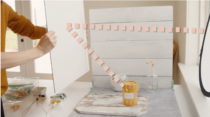 Product photography studio setup on white background