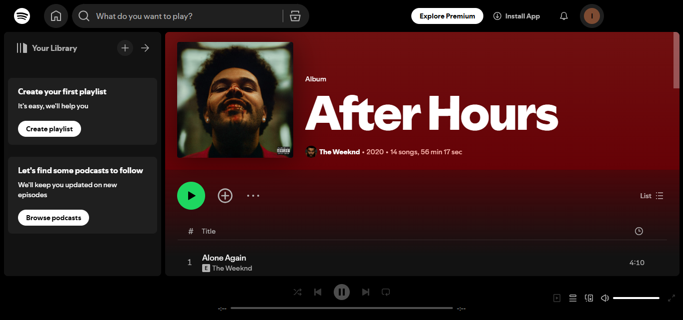 After Hours by The Weeknd - one of the highest-streamed albums on Spotify