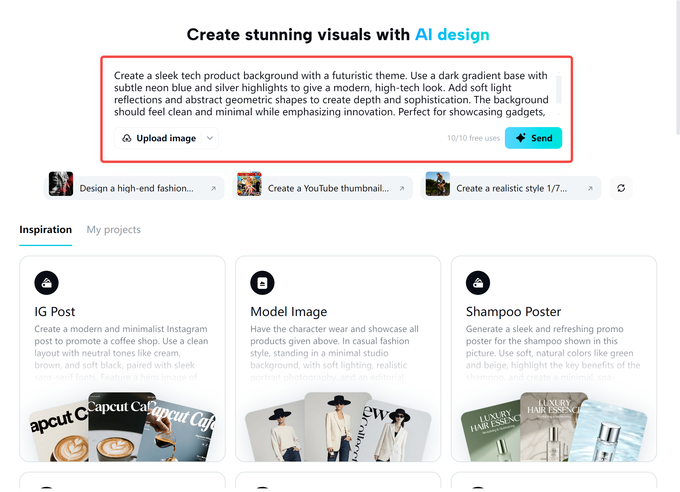 Entering a prompt in the CapCut desktop video editor