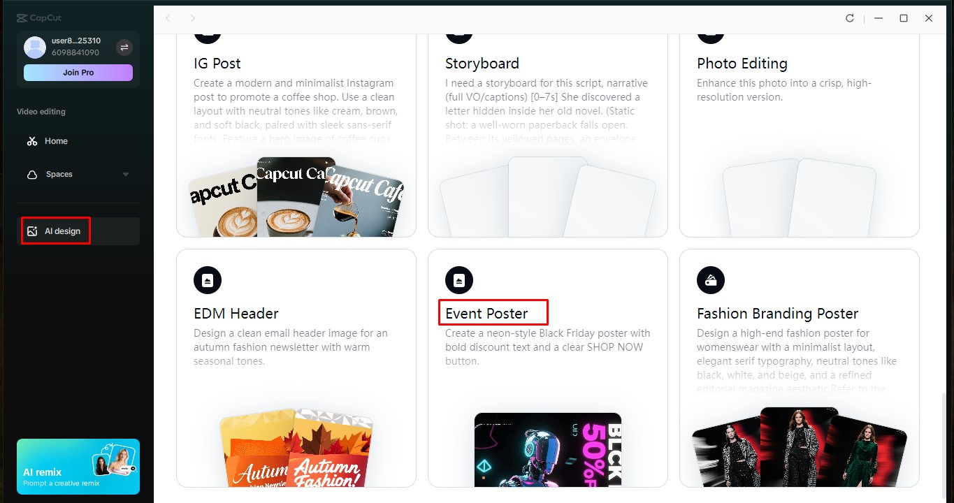Access the AI design tool
