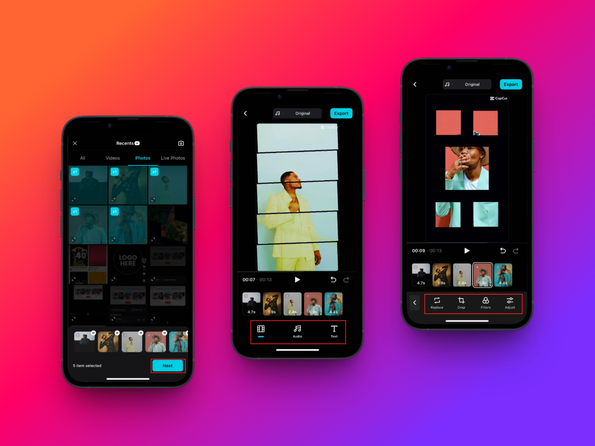 Edit the template by adding media, sounds, filters, and text
