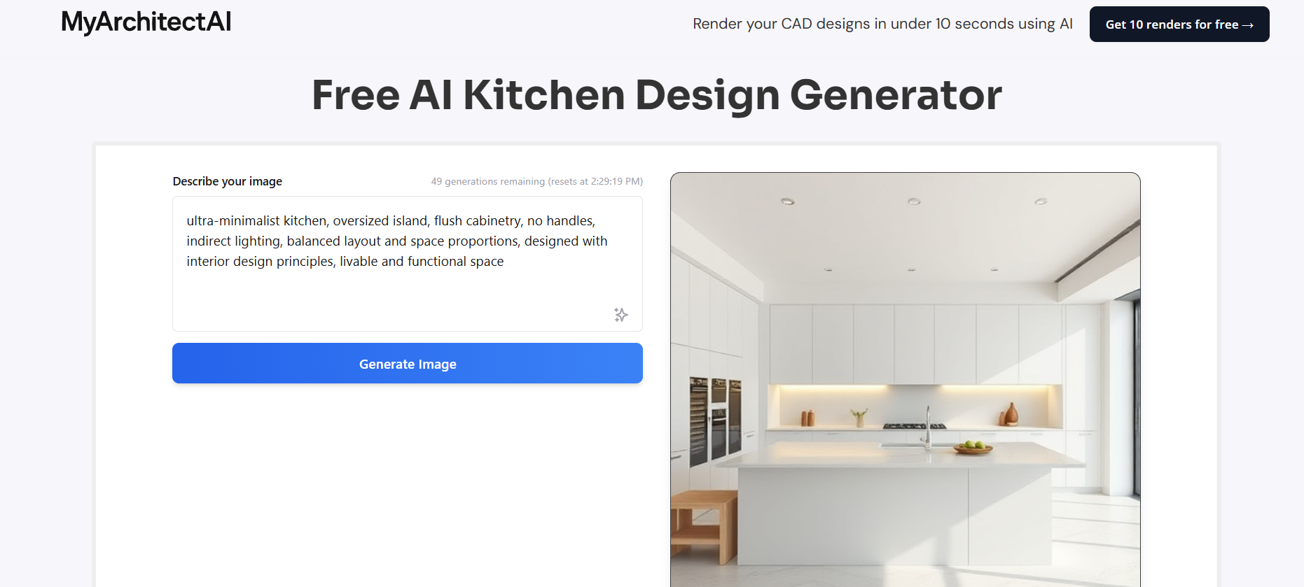 MyArchitectAI kitchen designer website