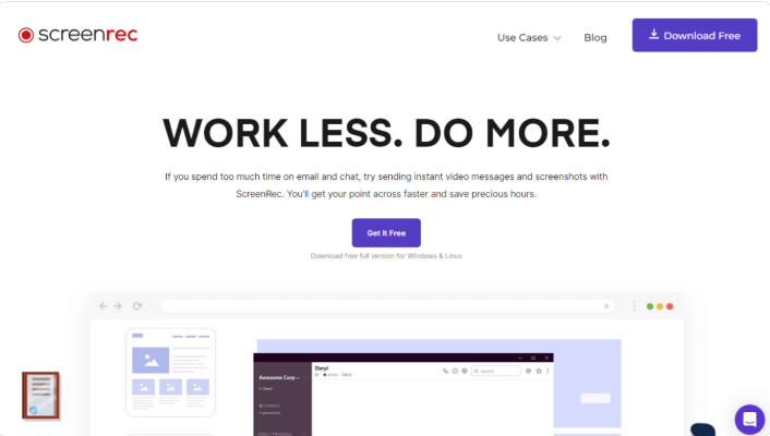 Interface of ScreenRec - the best screen recorder no watermark no time limit