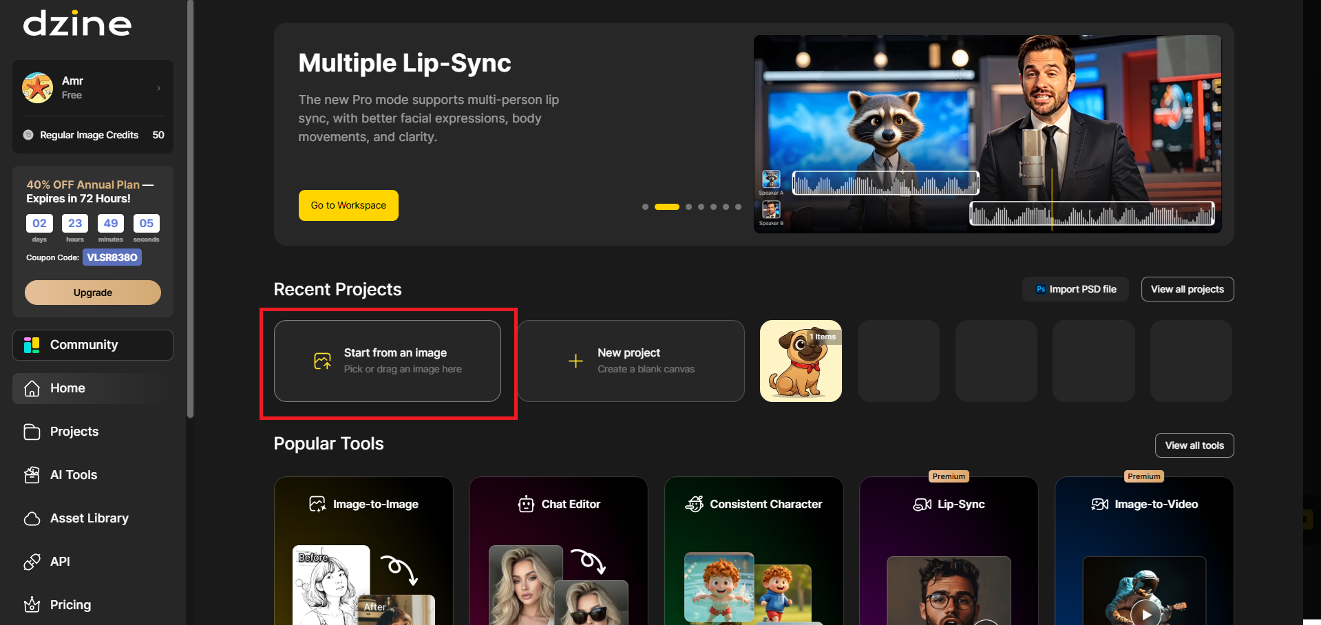 Log in to Dzine and start from an image