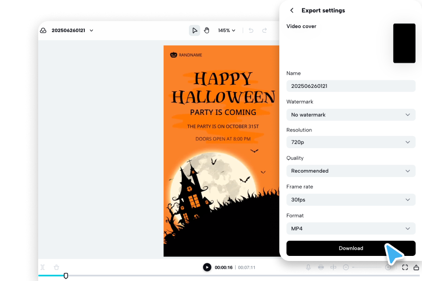Pippit'ten Cadılar Bayramı videosu dışa aktarılıyor