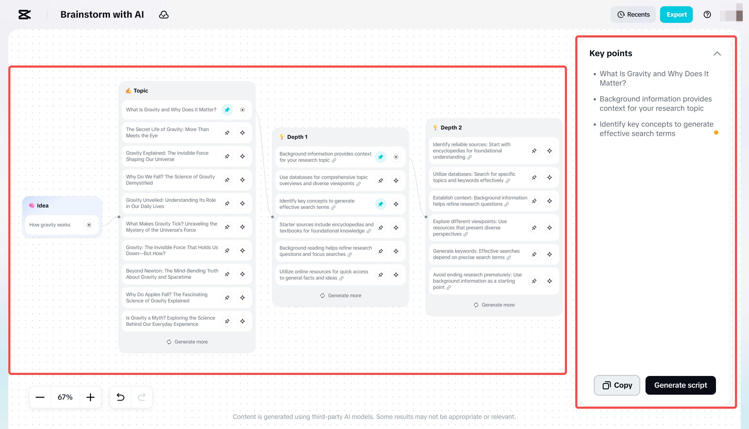 Selecting the key points from various concepts in CapCut Web