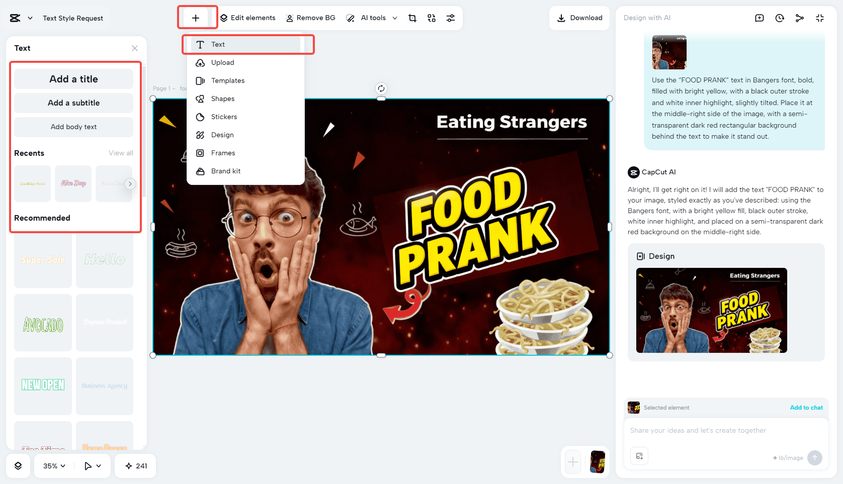 Refine the YouTube thumbnail with text tools and effects