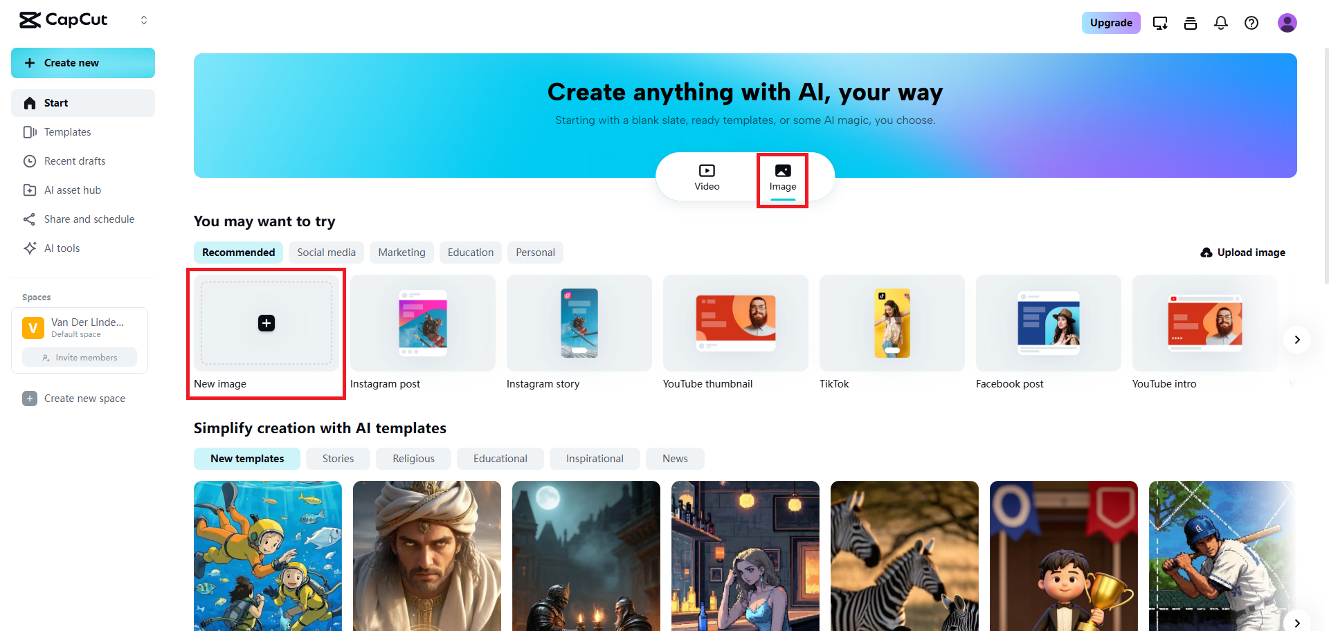 Select the new image option