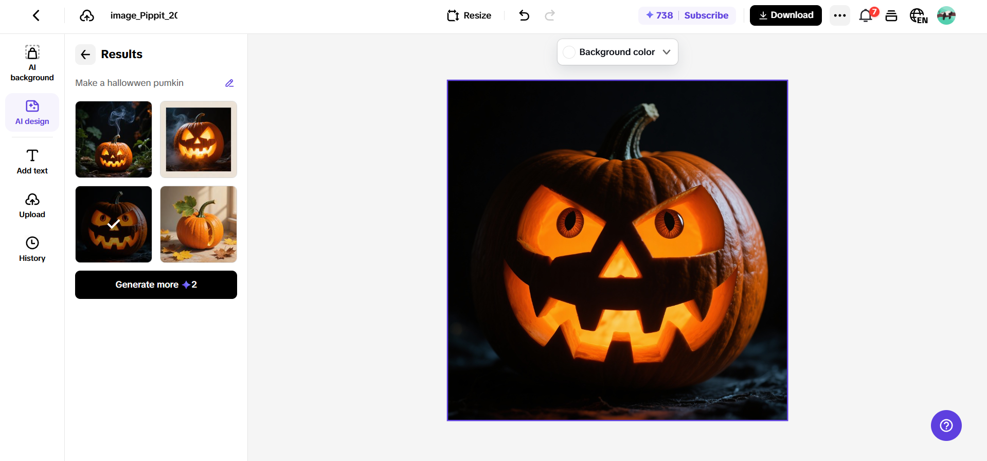 Halloween pumpkin image generated with AI