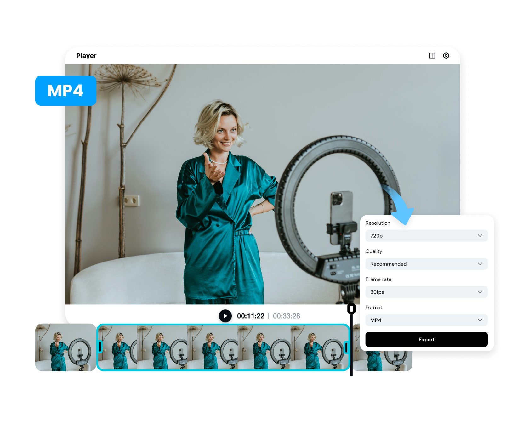 Pippit workspace showing the video timeline and media library
