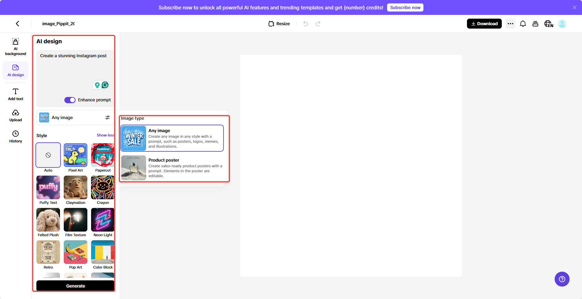 Gere e personalize a imagem