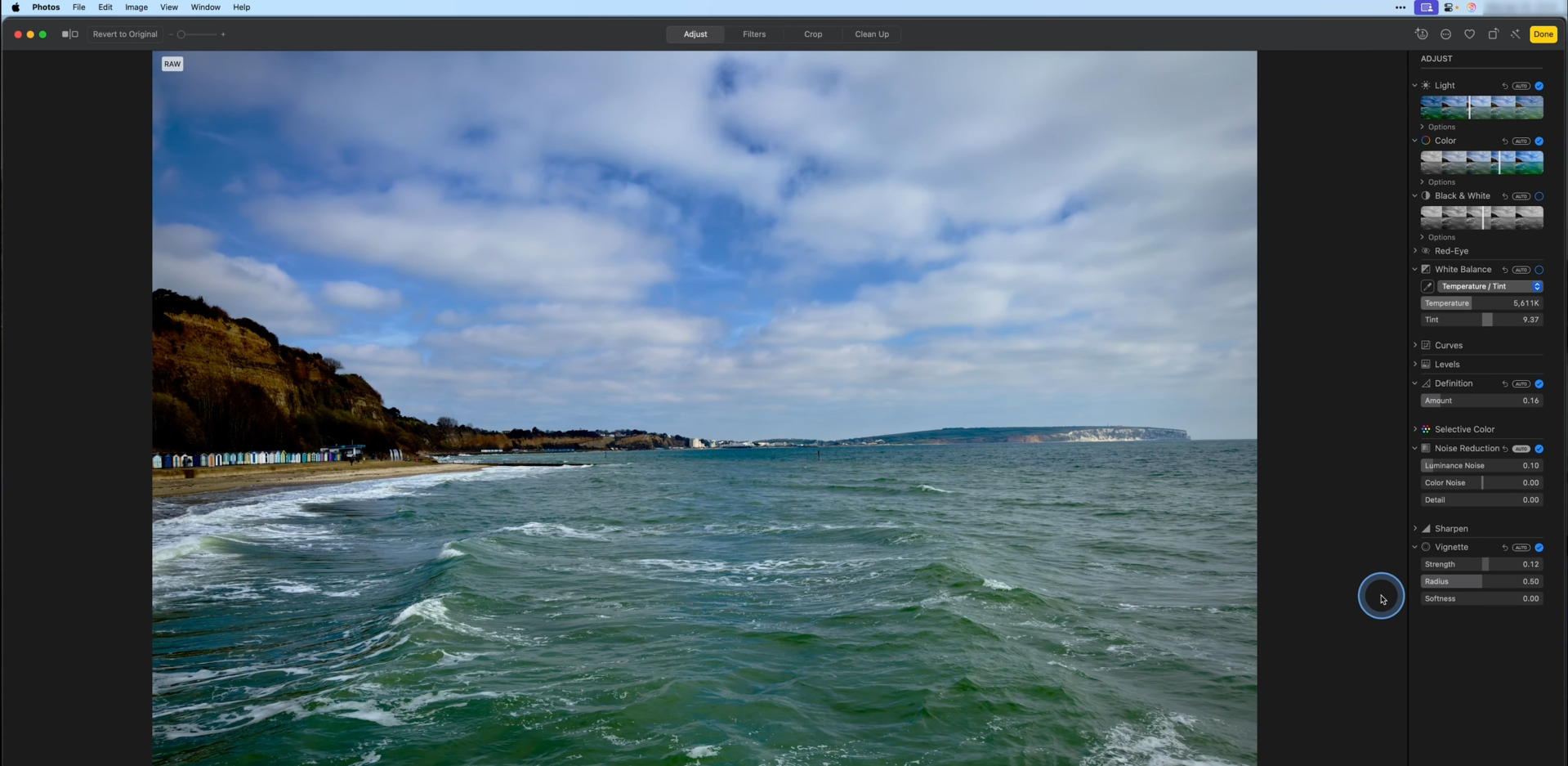 Apple Photos editing interface