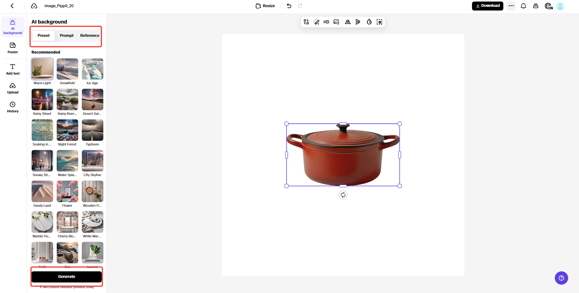 Generate AI product image