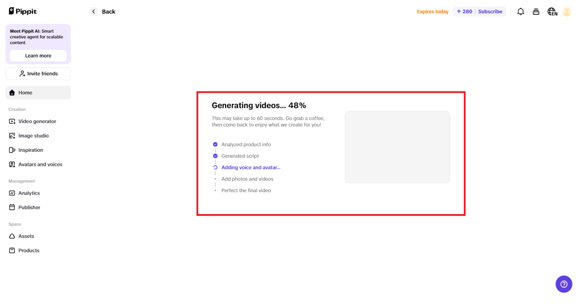 Pippit generating videos