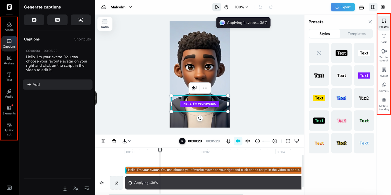 Customization interface showing editing tools