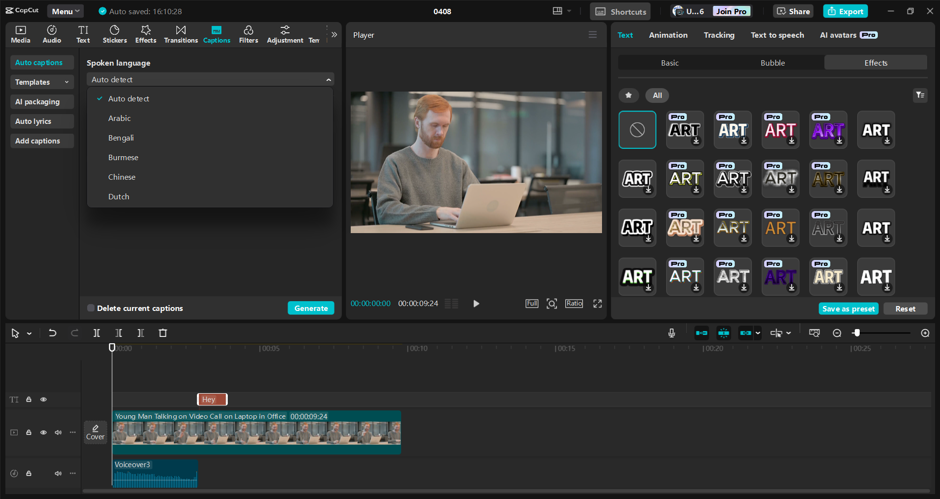 Interface of the CapCut desktop video editor - an easy way to convert audio to text on PC