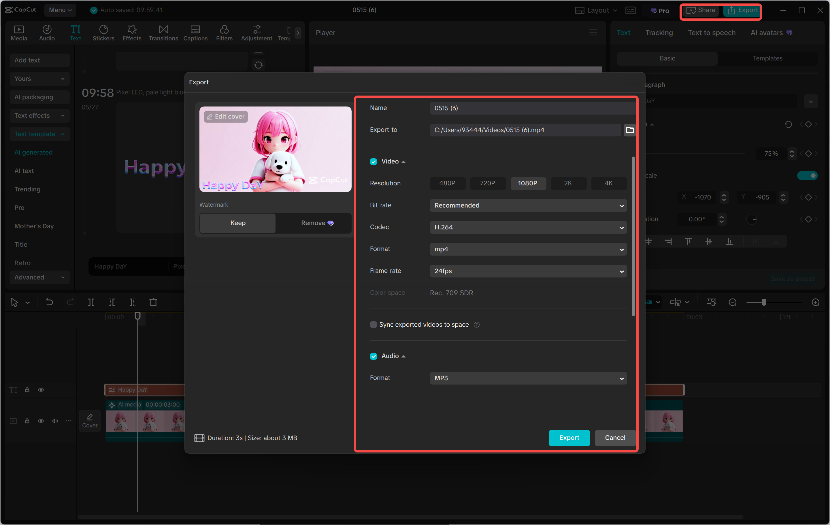 Export and share the AI gradient text