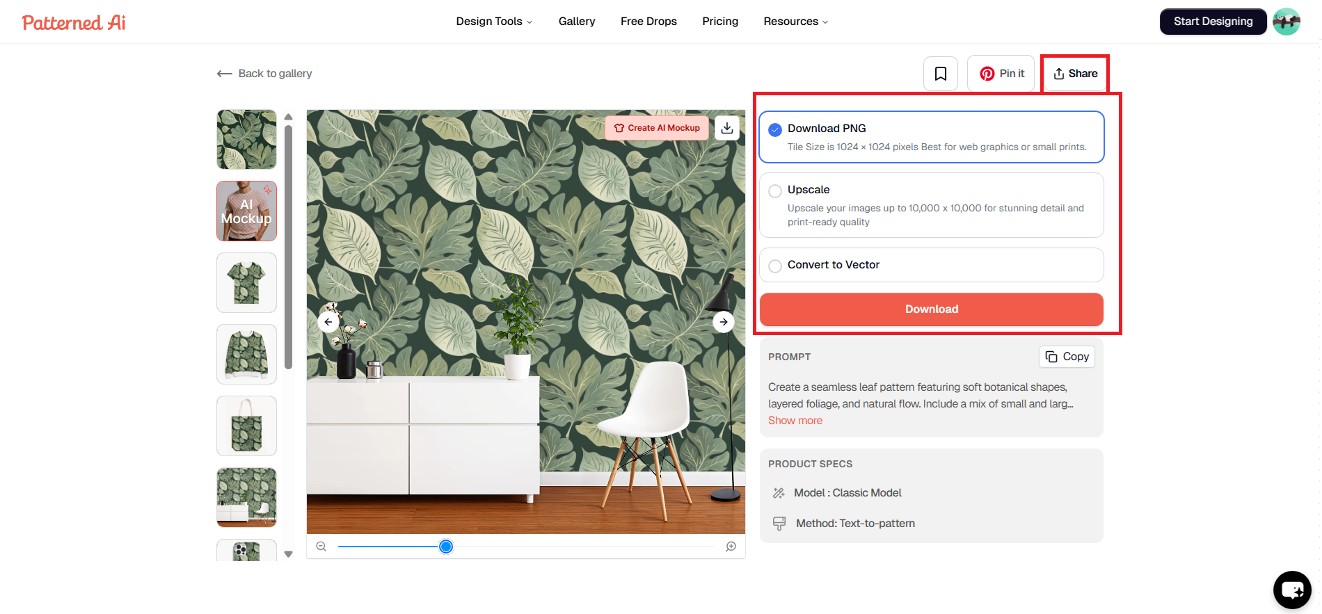 Pratinjau pola yang Anda pilih dan unduh file akhir