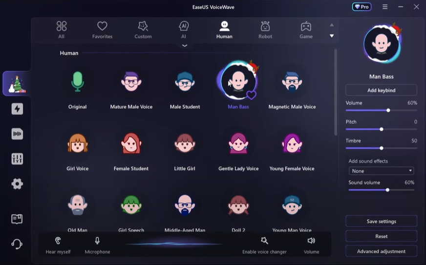 Interface of EaseUS Voicewave - an easy to use boy to girl voice changer