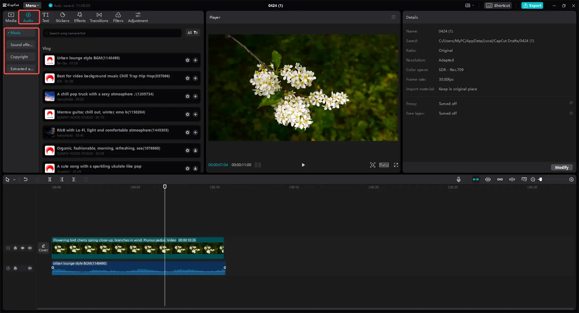 Upload song or use stock music options