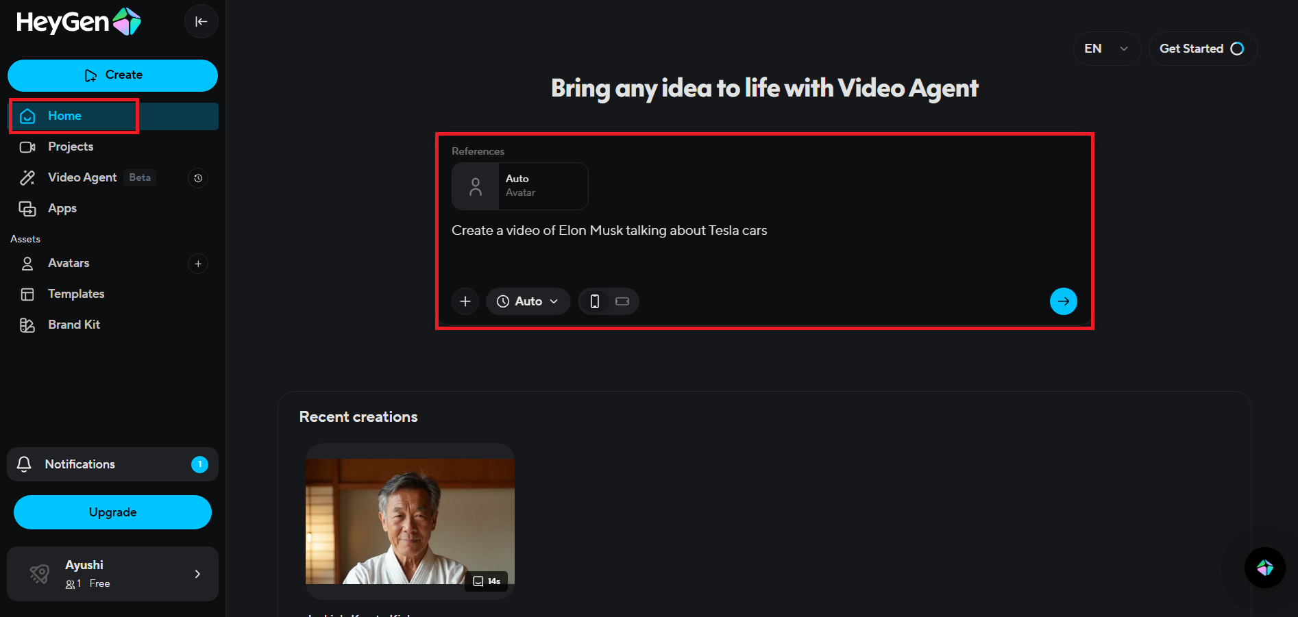 Digite sua ideia de vídeo