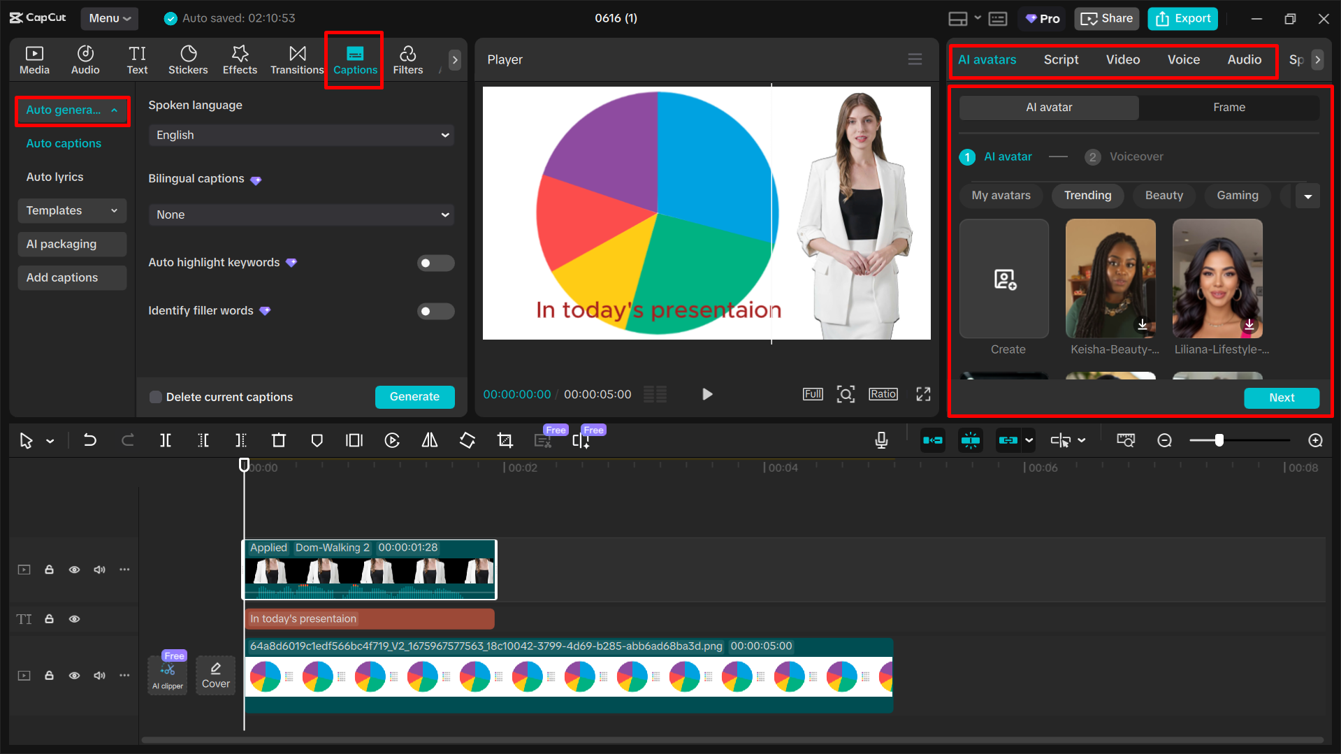 Editing the data presentation video in the CapCut desktop video editor