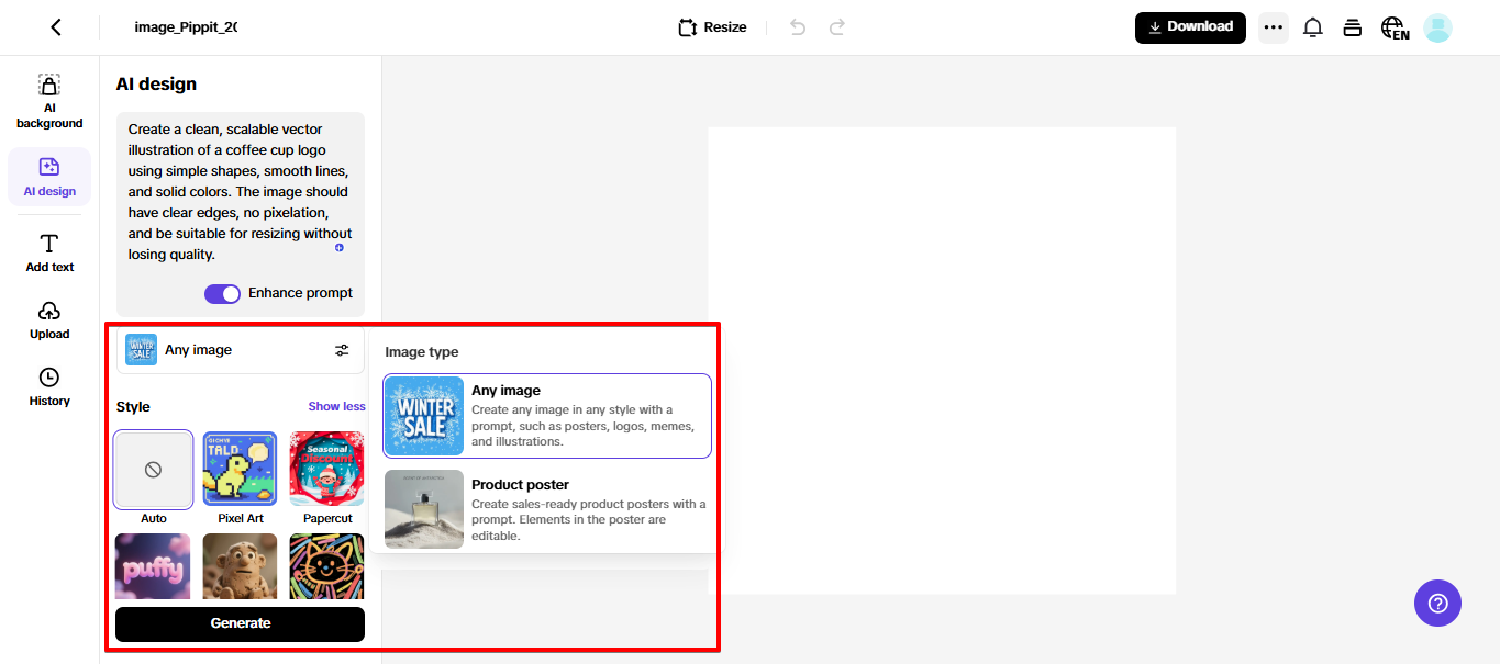 Paglikha ng imahe sa Pippit