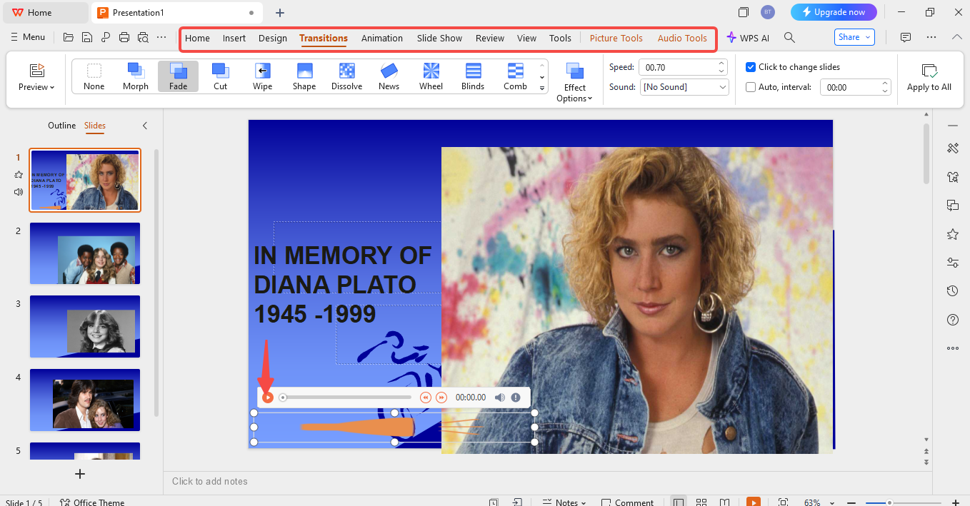 Ajoutez des transitions, du texte et de la musique au diaporama funéraire