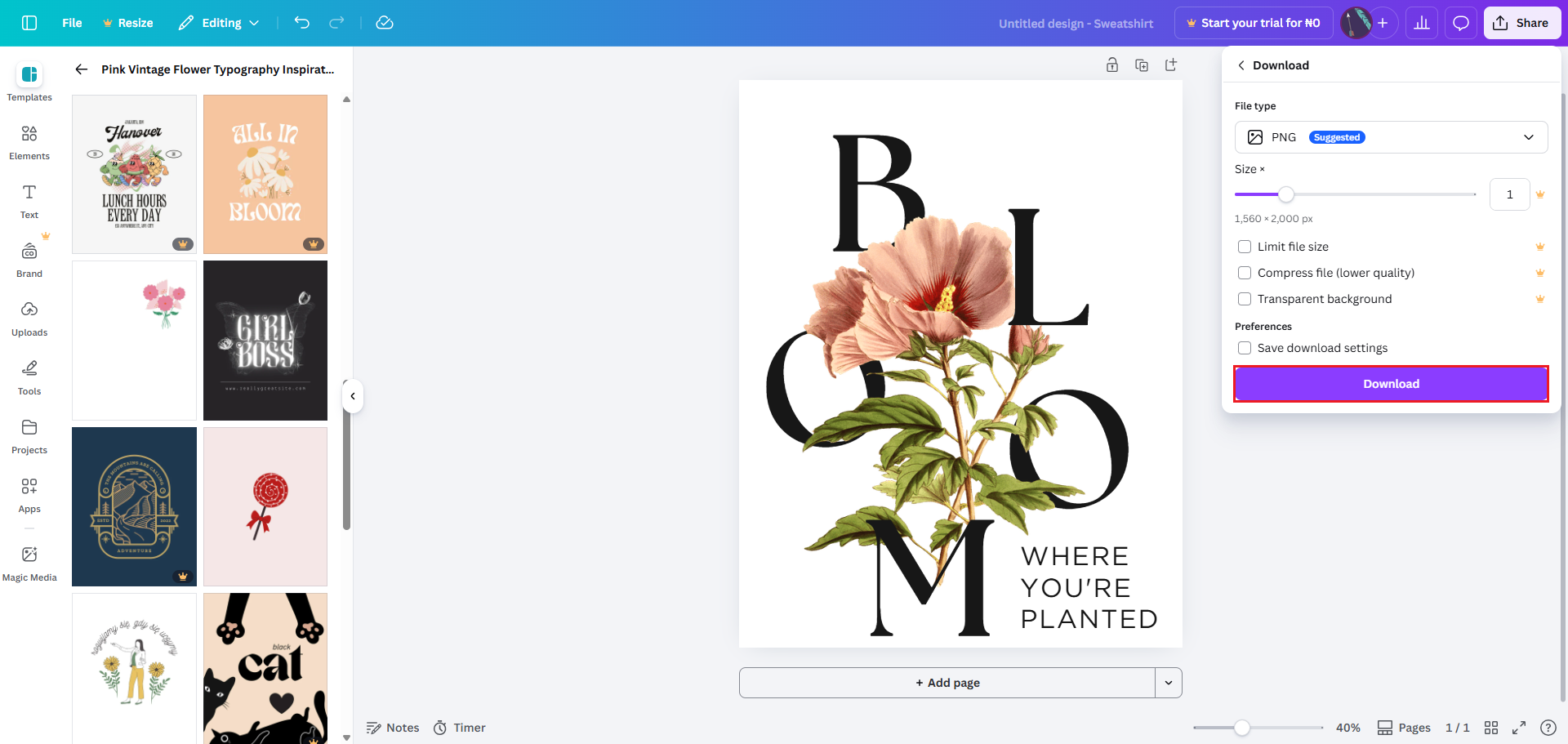 Download your design