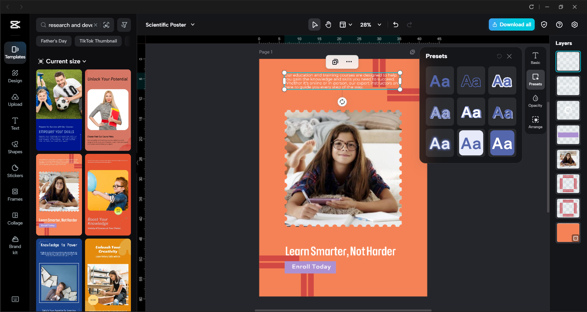 Interface of the CapCut desktop video editor - a quick way to design scientific poster templates