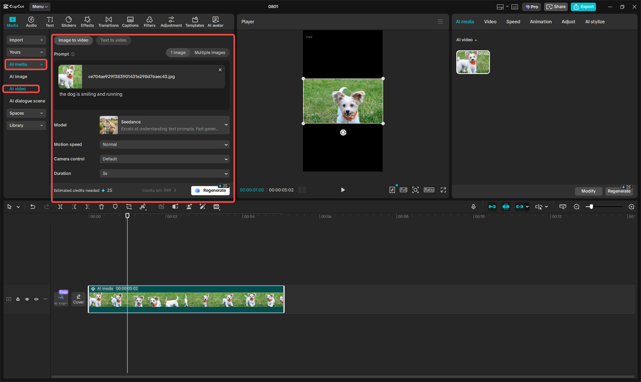 Generating a video from images in the CapCut desktop video editor