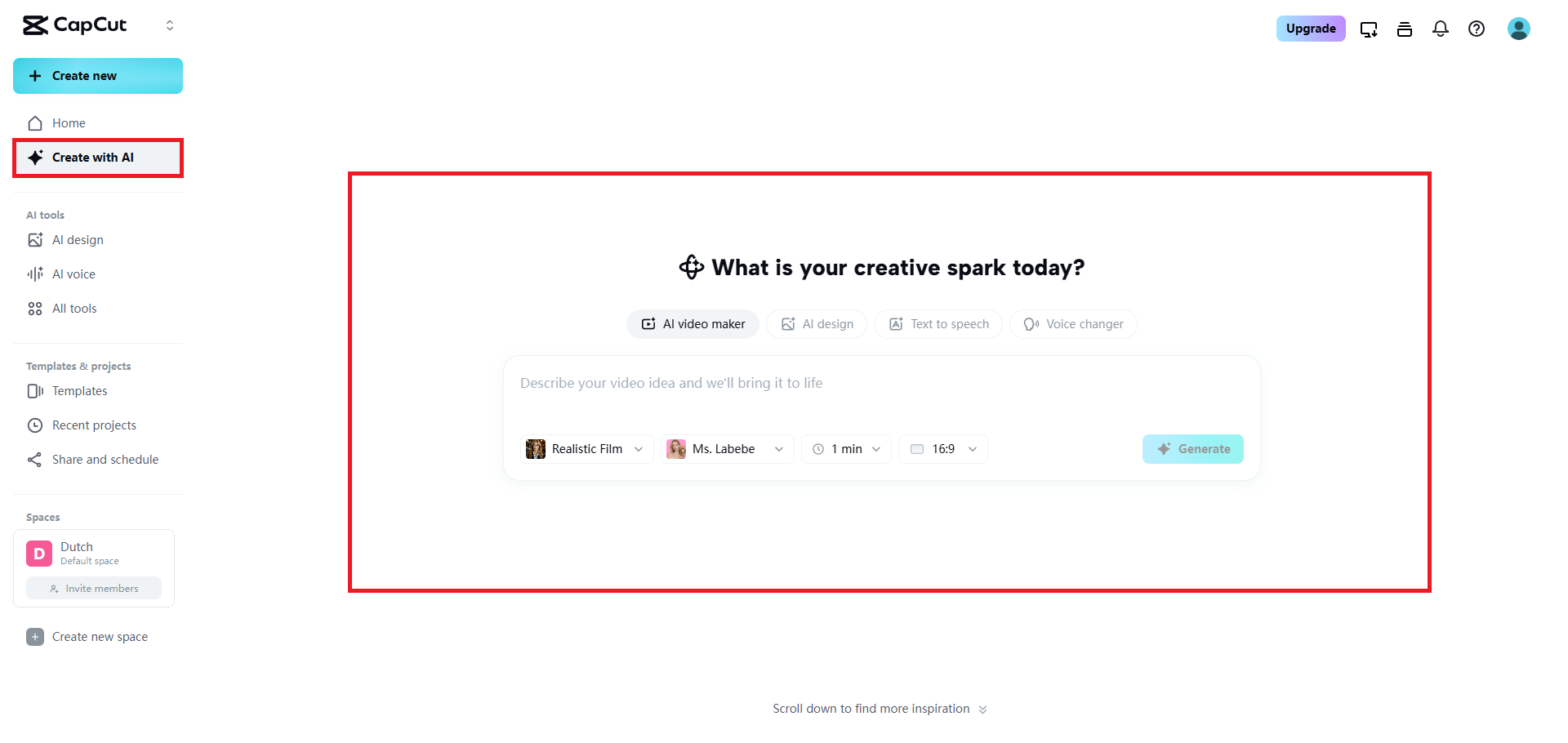 เลือกตัวเลือก AI video maker