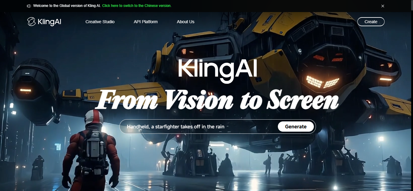 Kling AI homepage