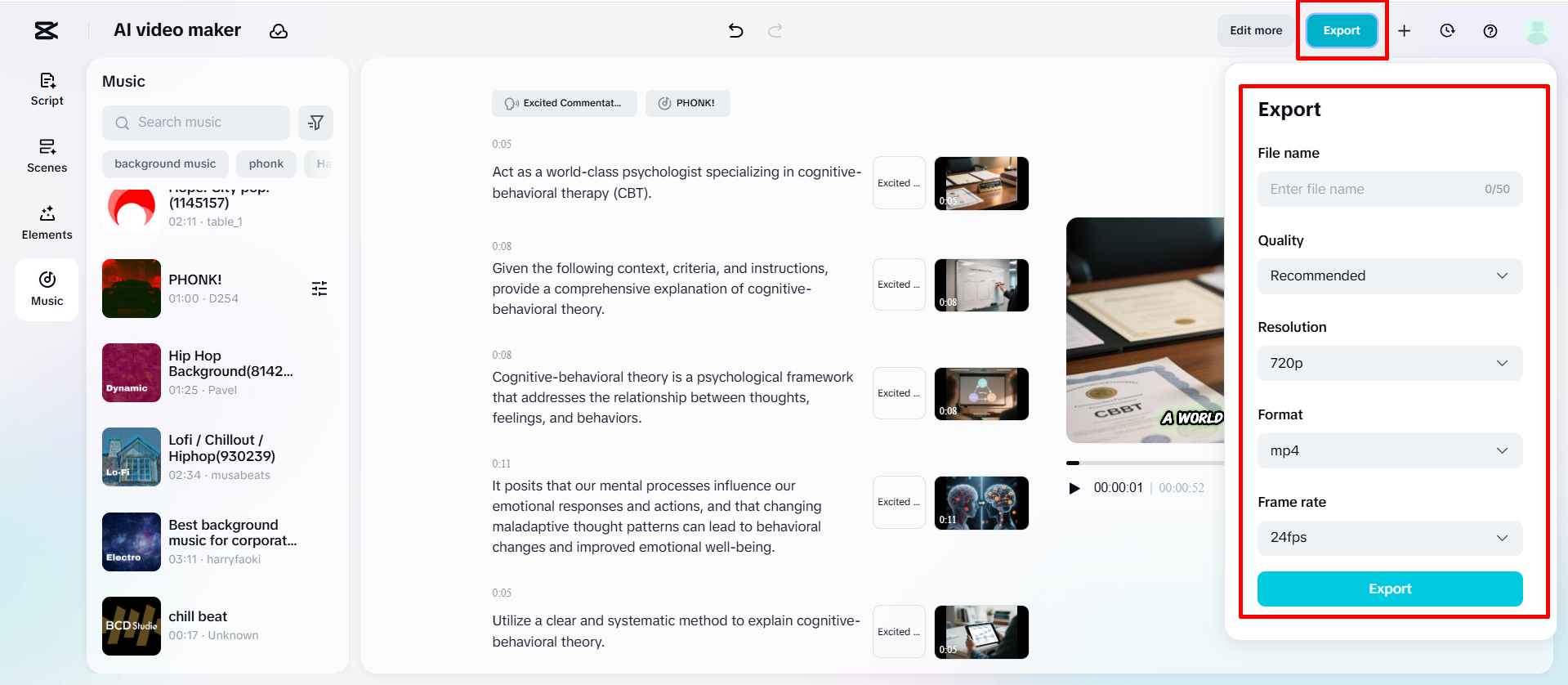 Exporting the video from the CapCut Web