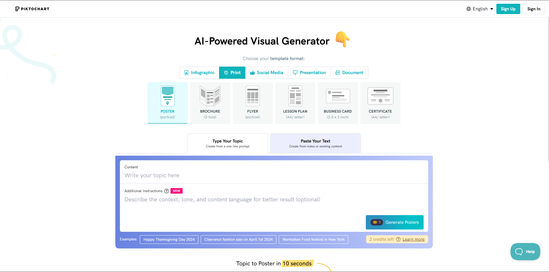 Interface of Pikochart - a good poster maker for schools