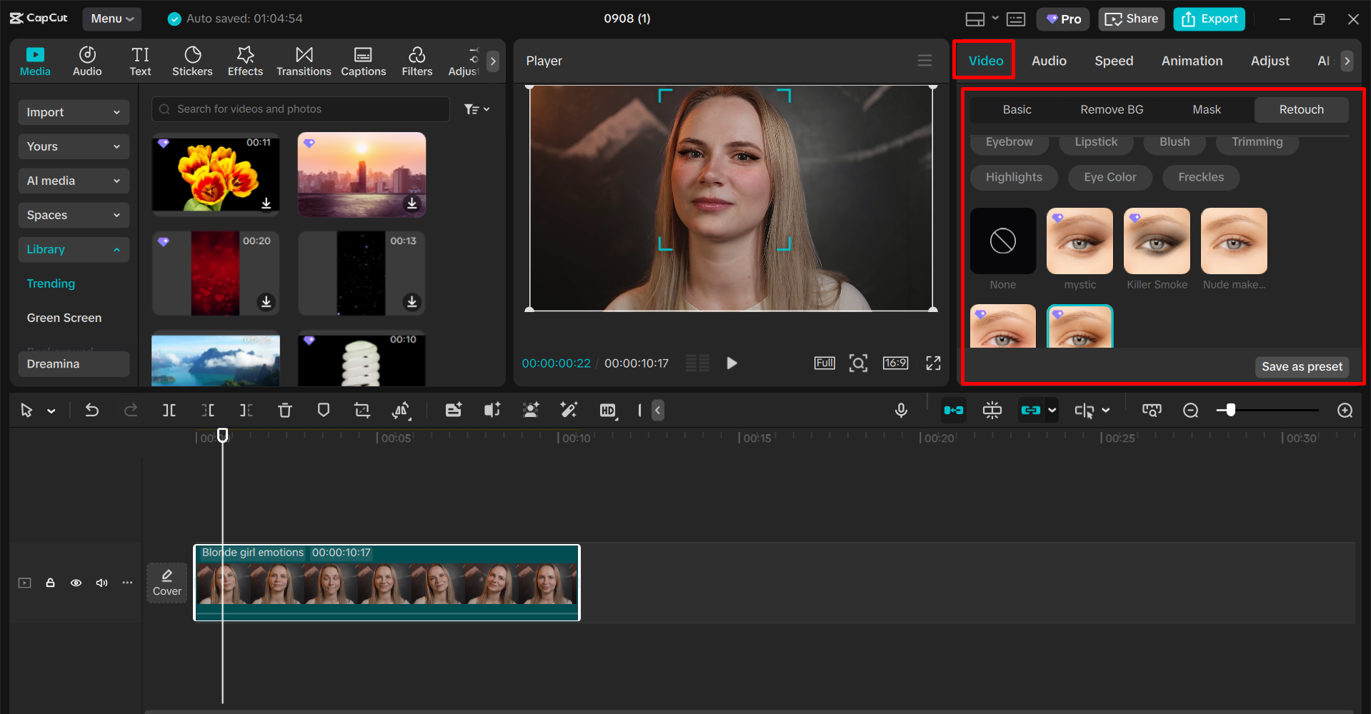 Kép retusálása a CapCut asztali videószerkesztőben
