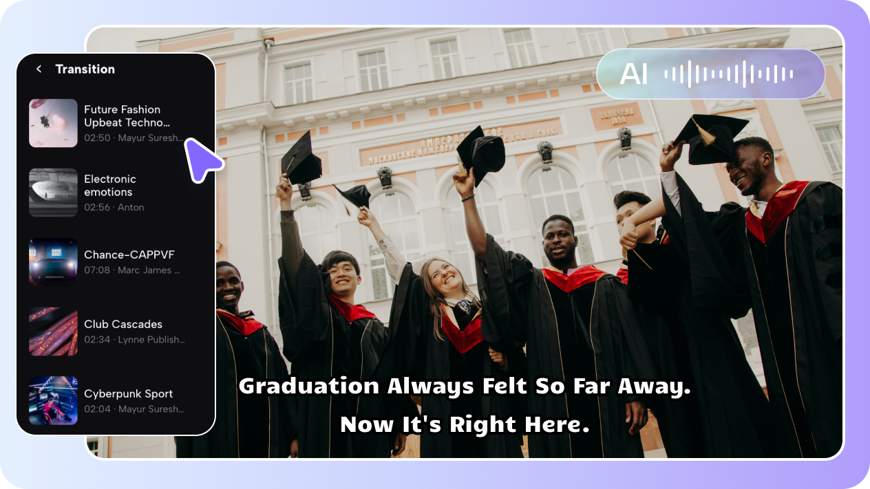 Use templates, music, and captions for smooth graduation videos