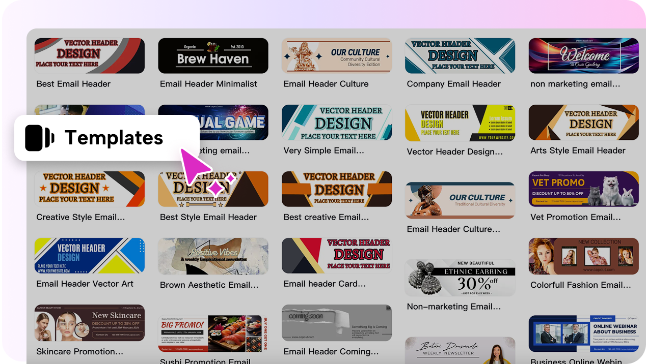 Ready-made email header templates in CapCut