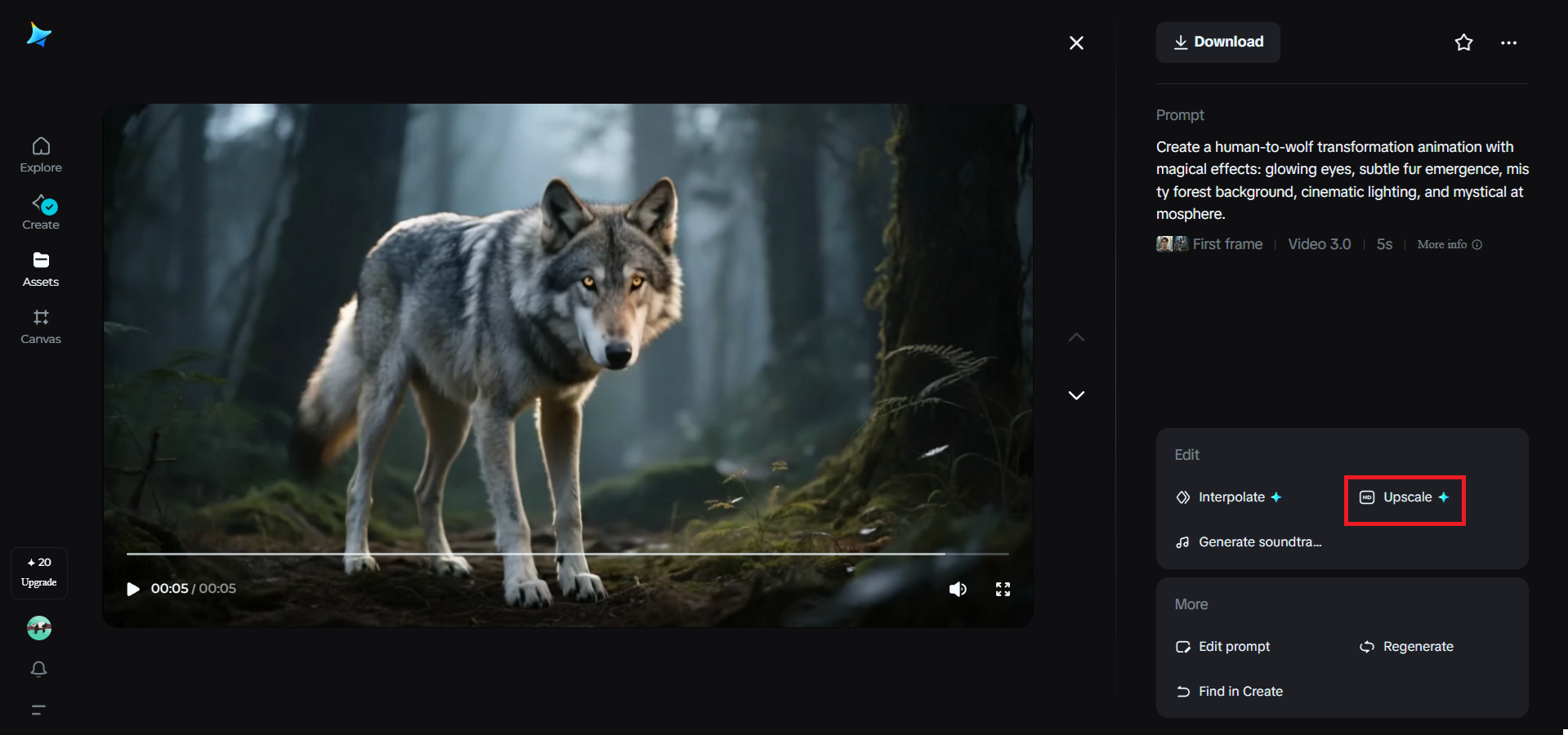 Upscale feature in Dreamina