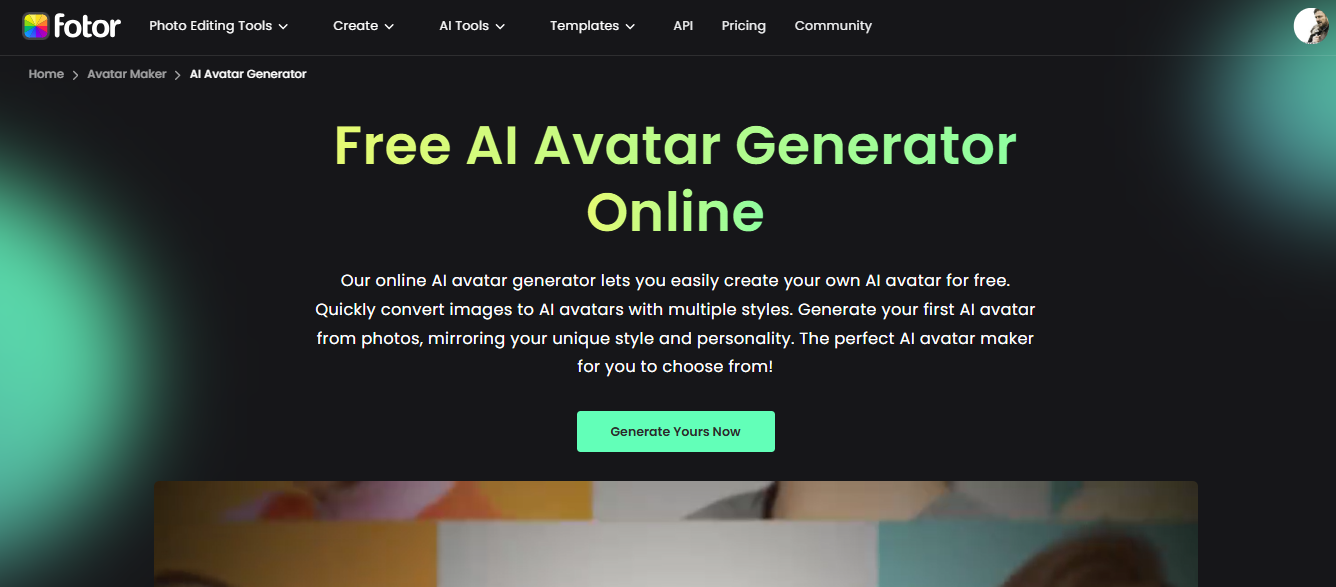 Visit Fotor's AI avatar generator