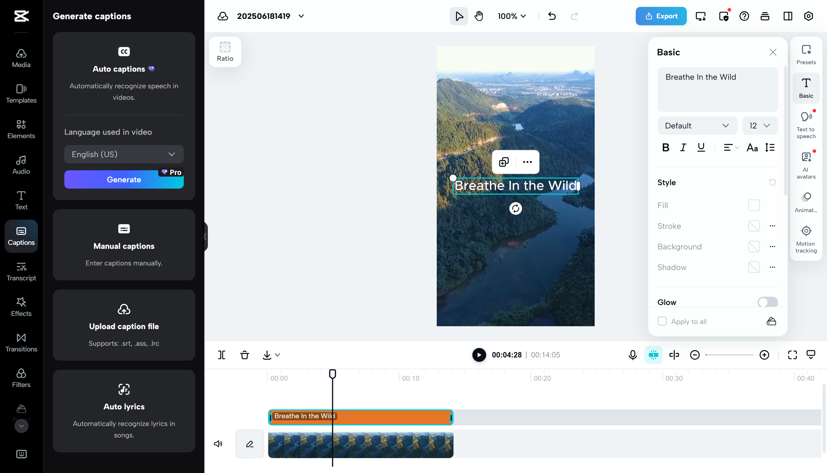 Antaramuka CapCut Web - cara mudah untuk menambahkan kapsyen perjalanan ke Instagram Reels