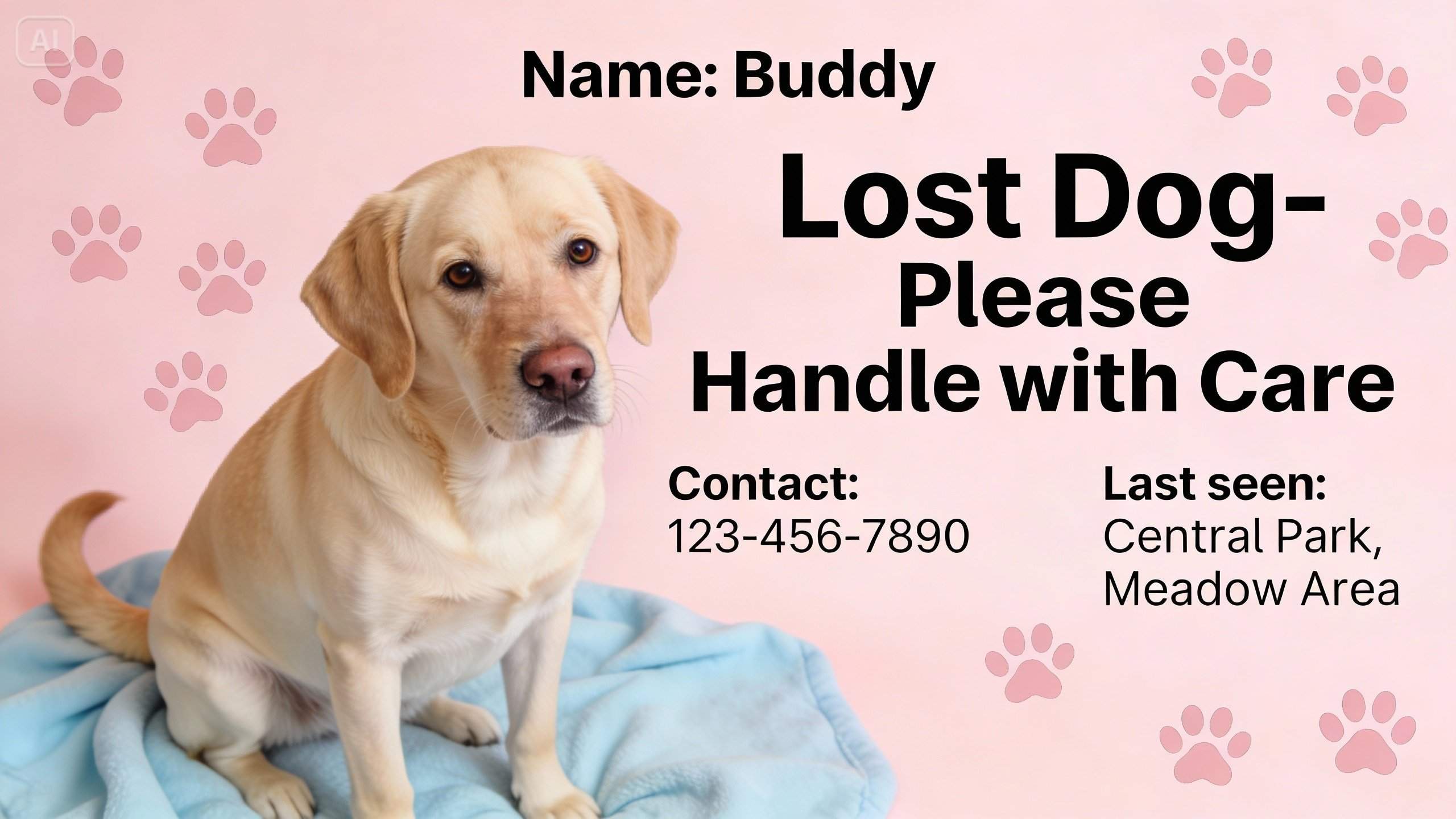 missing dog poster of a shy Labrador