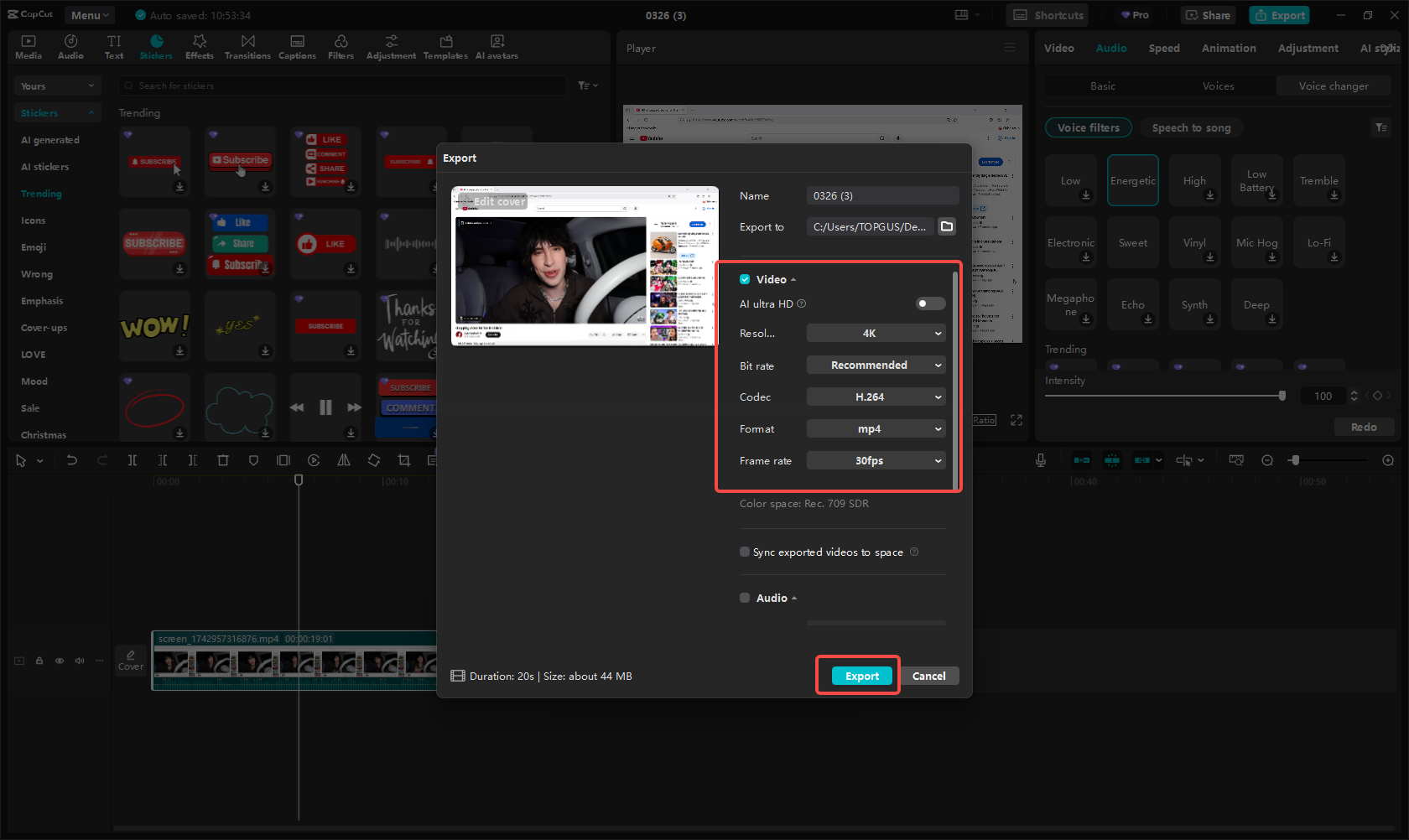 Export your Firefox recording