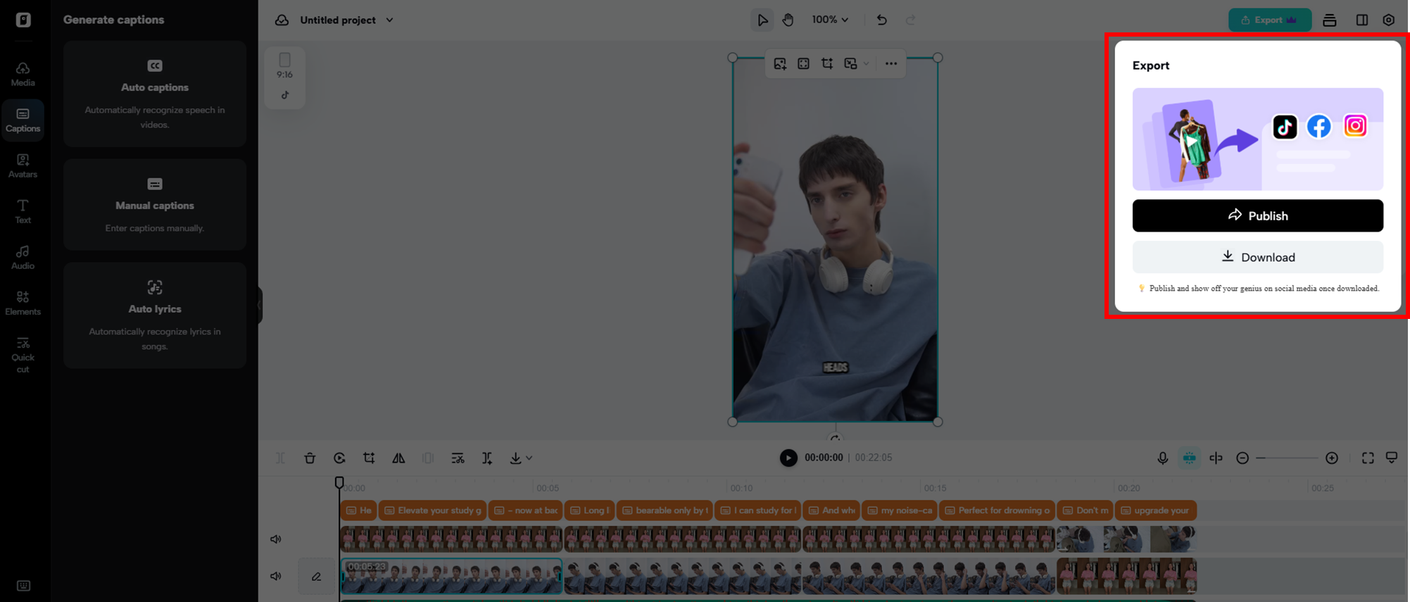 Publique ou baixe o vídeo que você criou