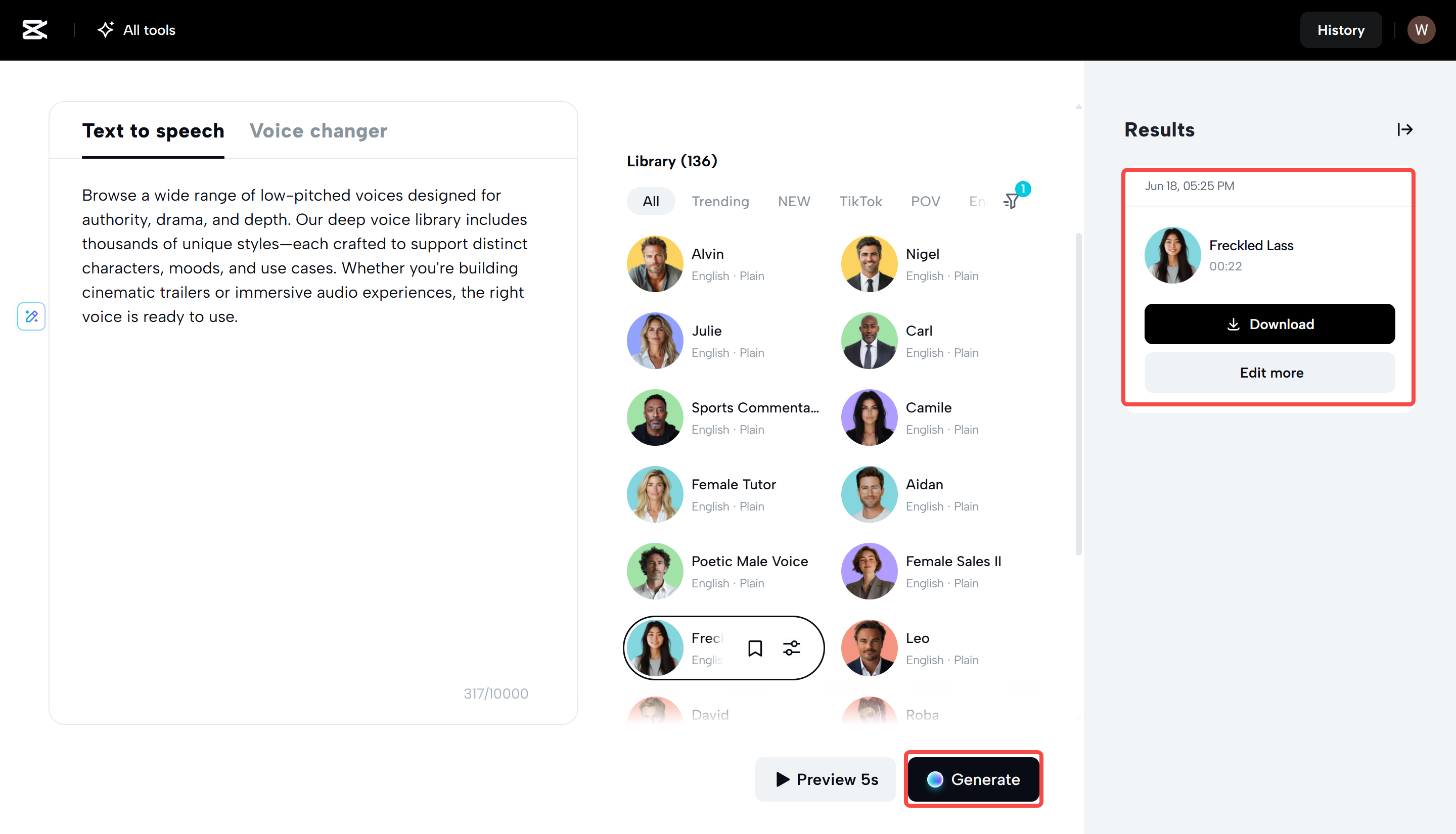 Generate your voice using CapCut Web