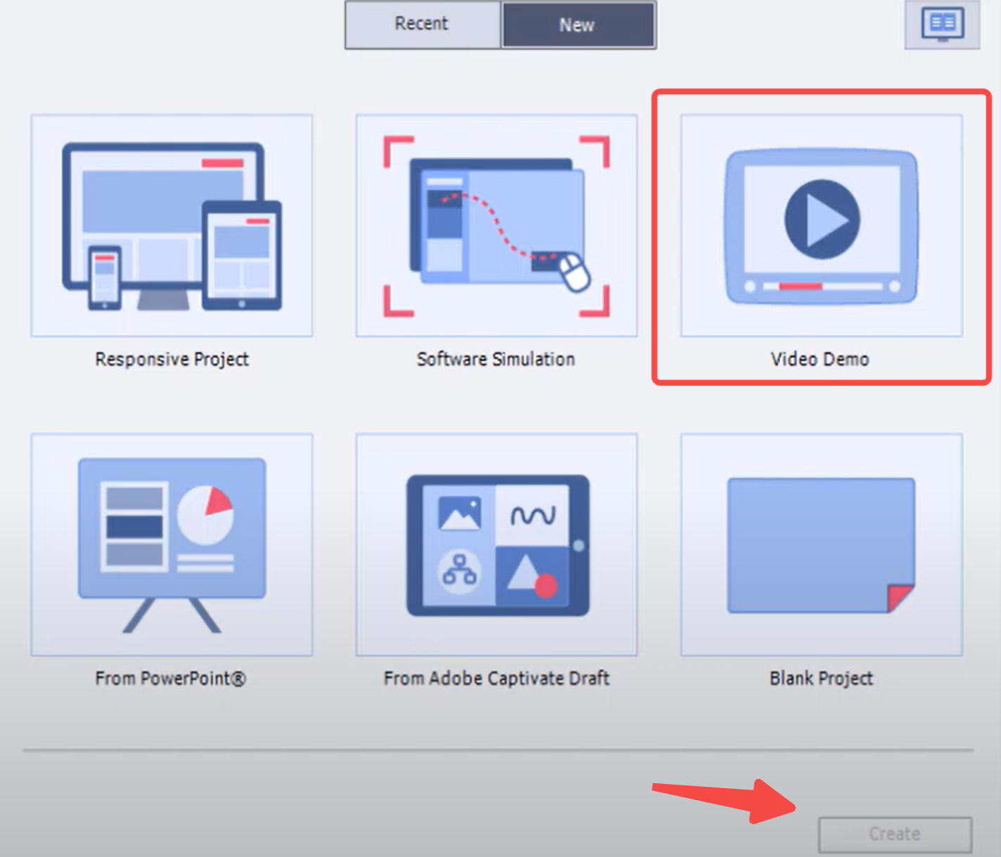Memilih pilihan demo video dalam Perakam Skrin Adobe