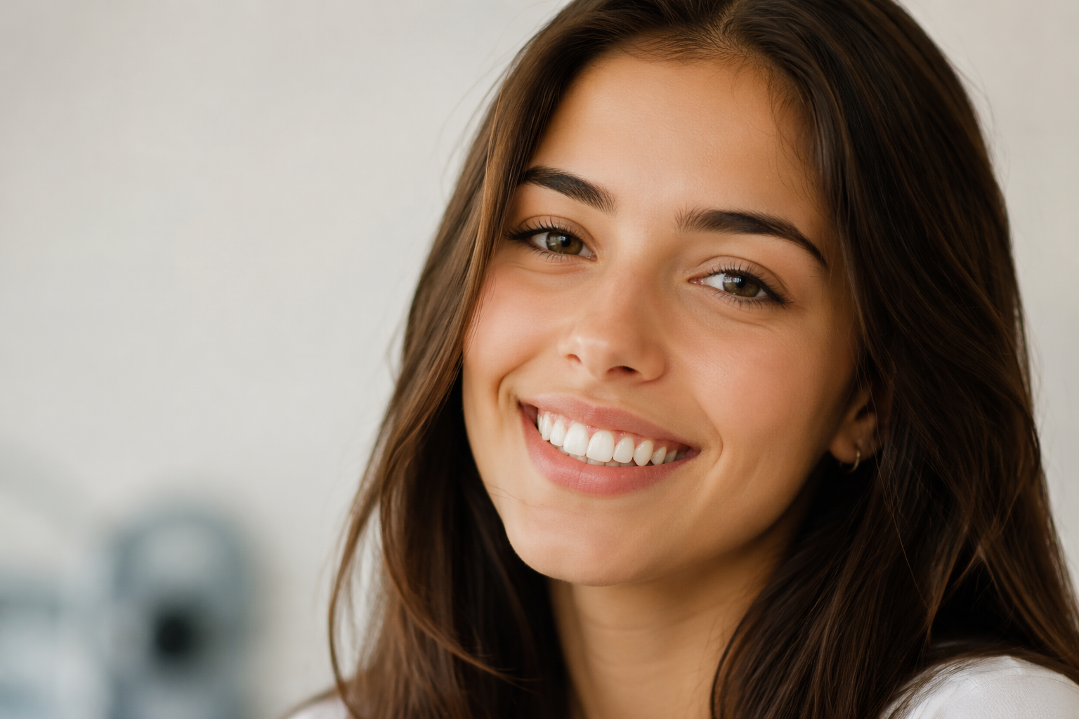 Dreamina supprime les accolades de l'exemple d'invite de photo 1 : Portrait de sourire naturel
